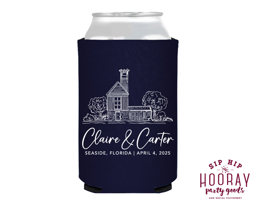 Hand Drawn Wedding Venue Sketch Neoprene Can Coolers