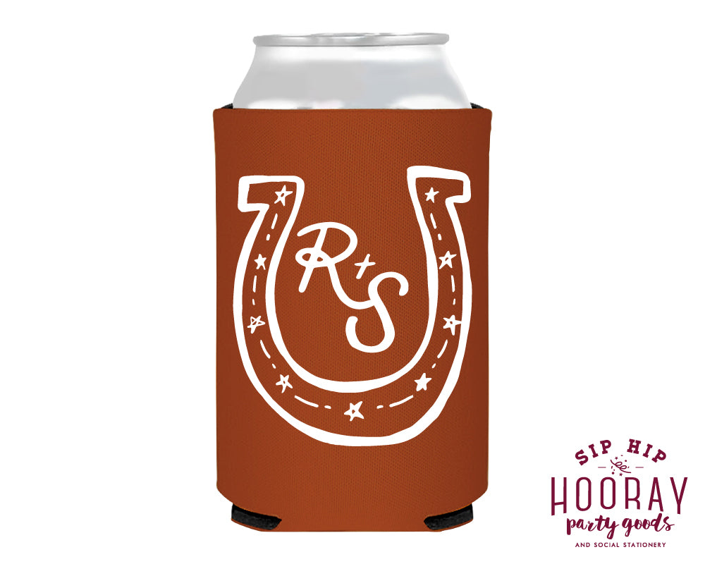 Custom Rustic Initials Horseshoe Foam Can Coolers