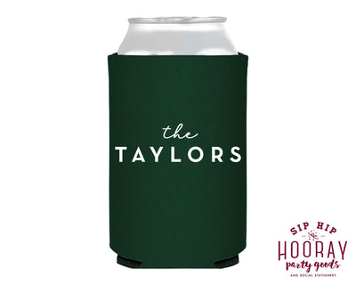 Minimalist Wedding Last Name Foam Can Coolers