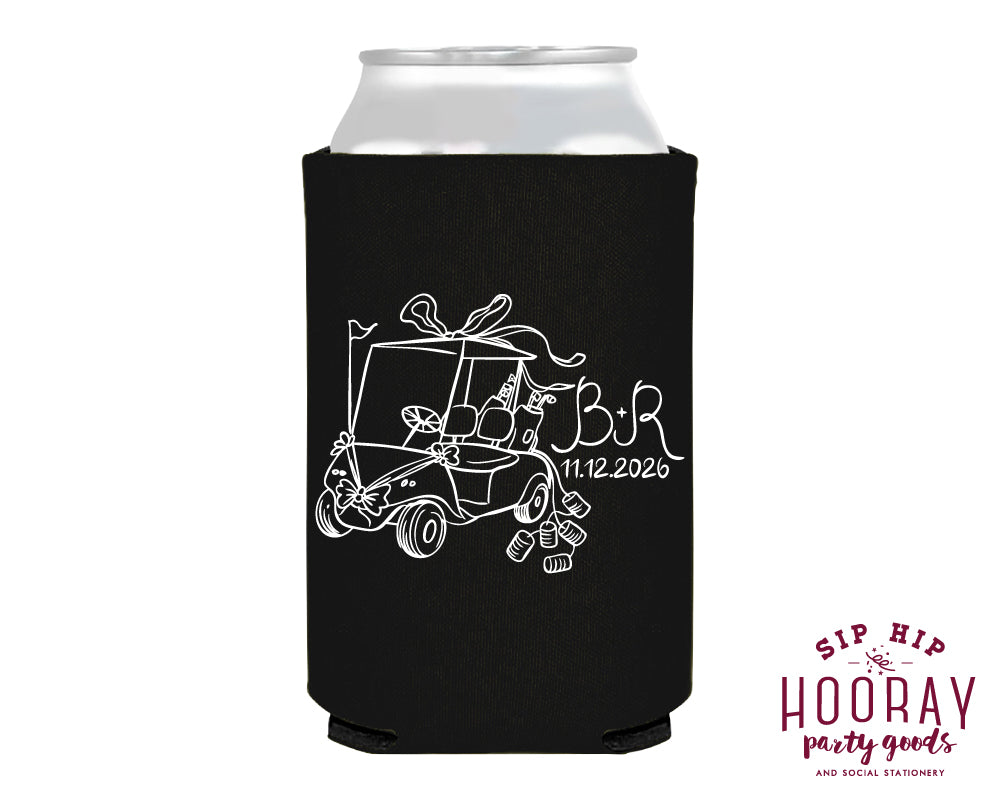 Hand Drawn Wedding Golf Cart Foam Can Coolers