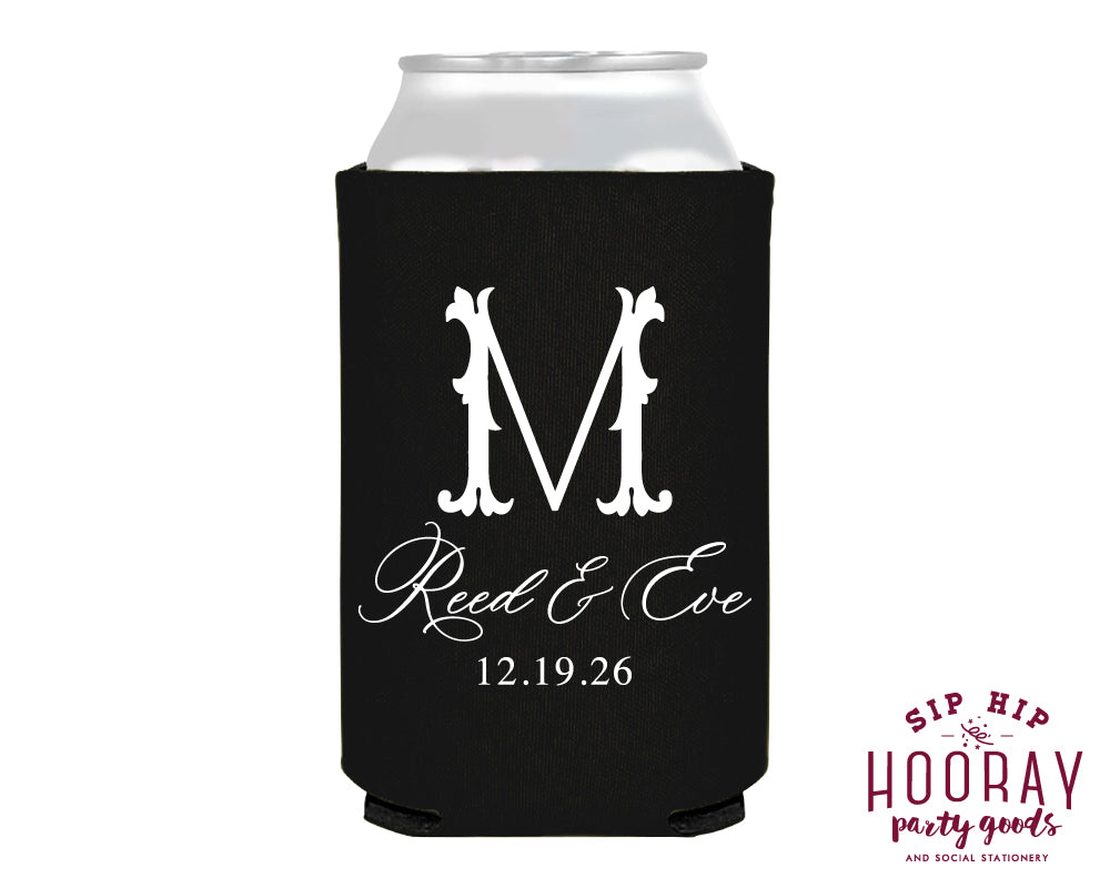 Elegant Monogram Wedding Foam Can Coolers