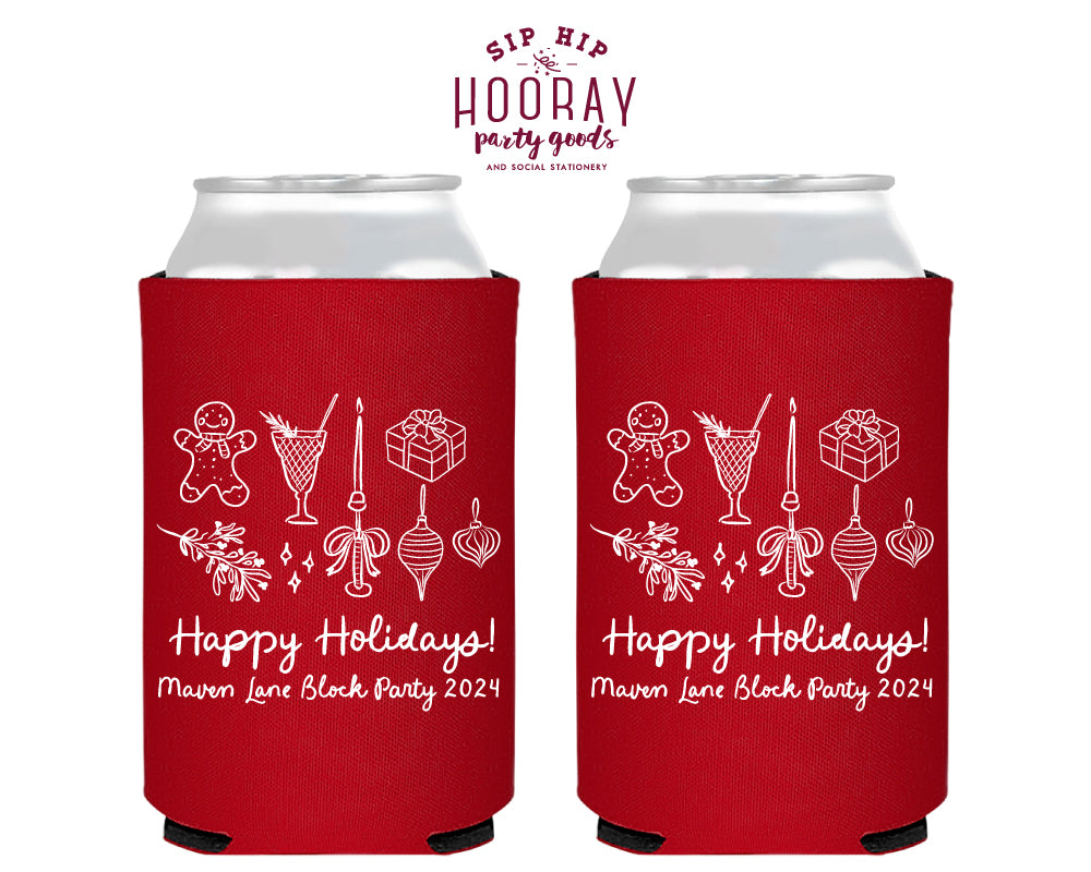 Happy Holidays Christmas Foam Can Coolers