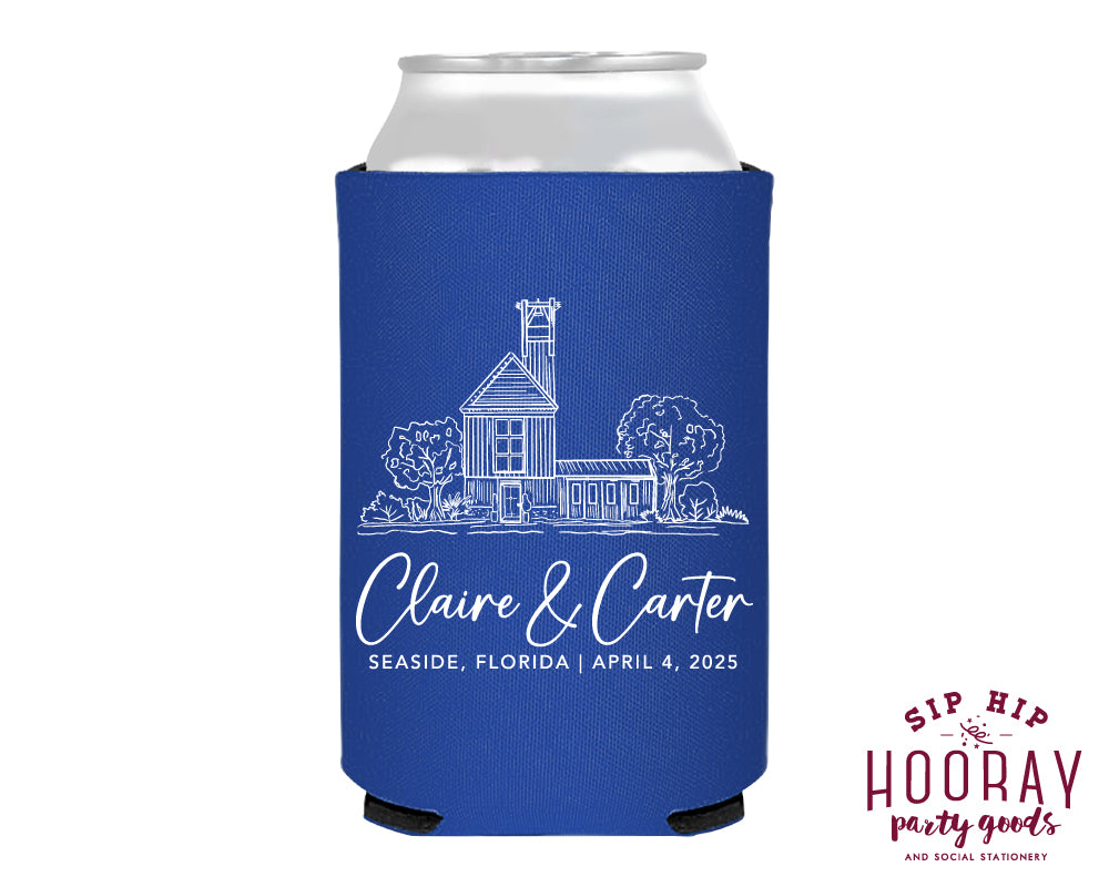 Hand Drawn Wedding Venue Sketch Foam Can Coolers