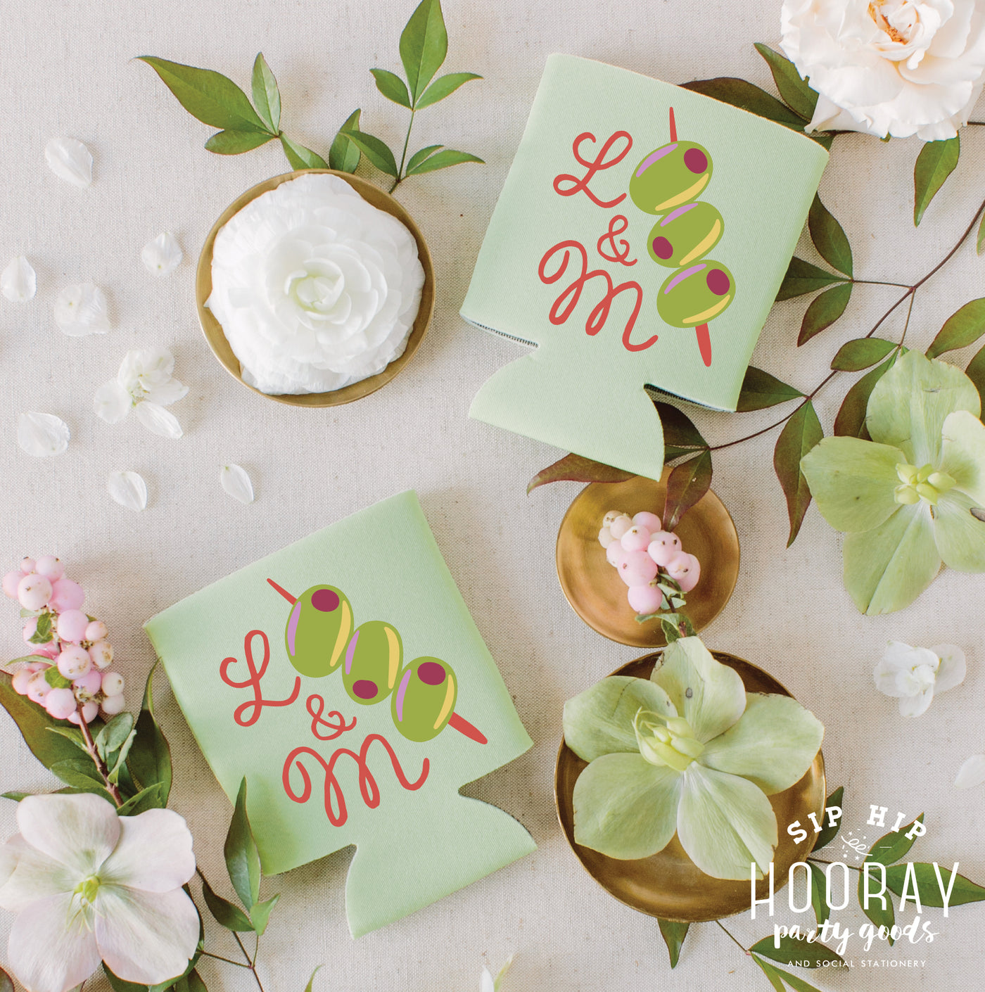 At Home Collection | Watercolor Olives Full Color Can Coolers