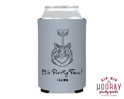 Purrty Time Cat Drink Sketch Foam Can Coolers