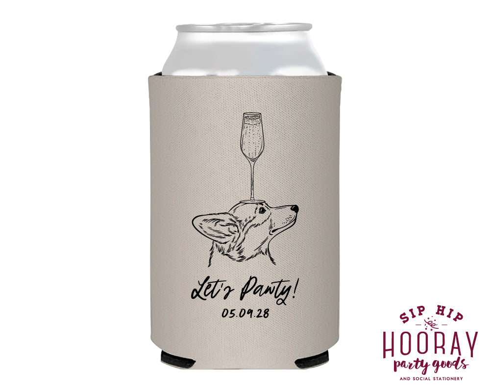 Corgi Champagne Sketch Foam Can Coolers