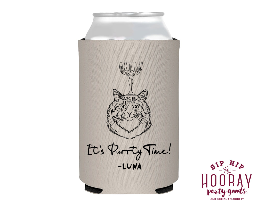 Purrty Time Cat Drink Sketch Foam Can Coolers