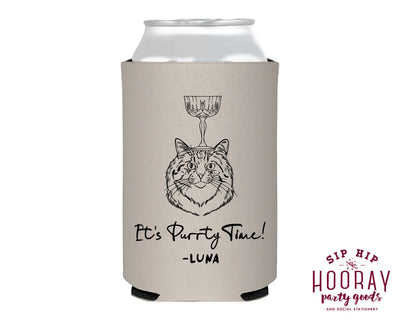 Purrty Time Cat Drink Sketch Foam Can Coolers