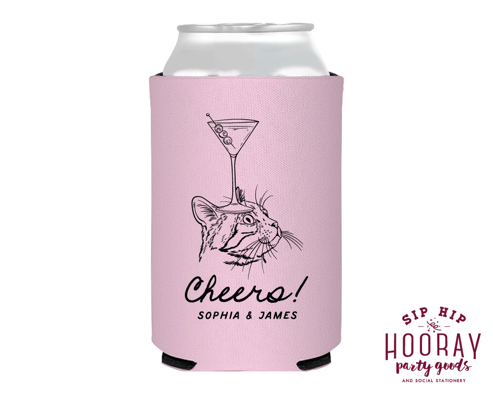 Cheers Cat Sketch Wedding Foam Can Coolers
