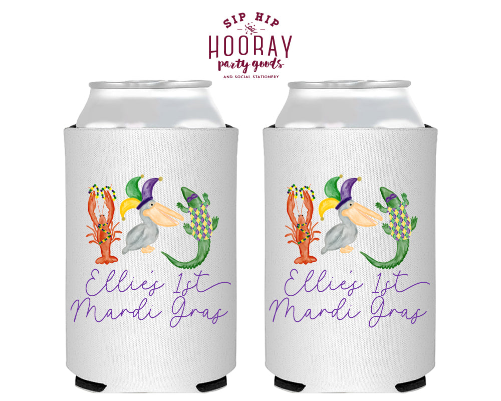 1st Birthday Mardi Gras Full Color Can Coolers