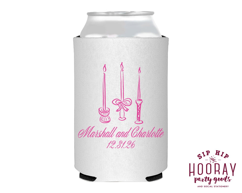Hand Drawn Wedding Candles Foam Can Coolers