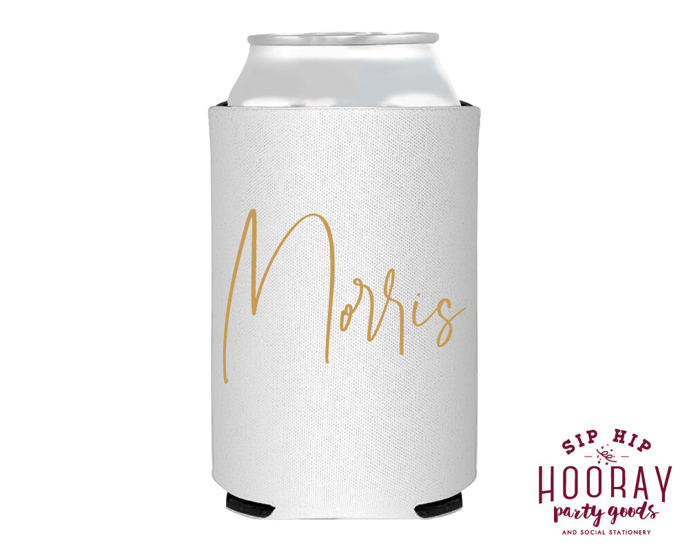 Elegant Script Last Name Foam Can Coolers