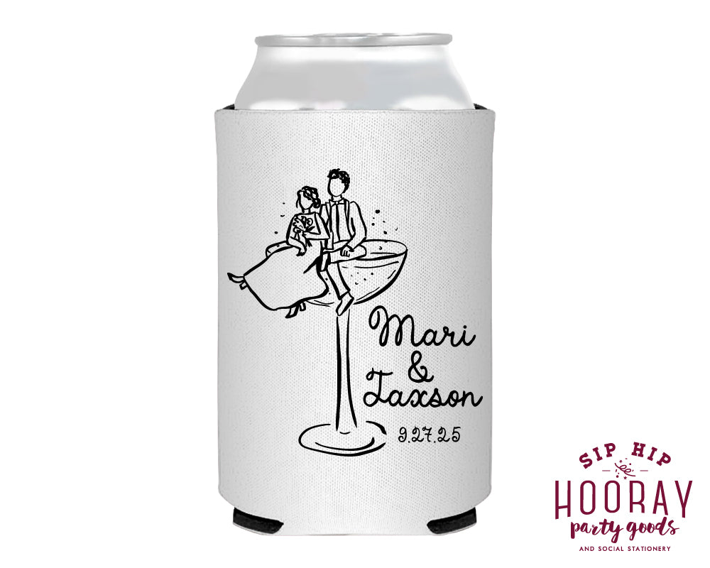 Hand Drawn Wedding Couple Foam Can Coolers