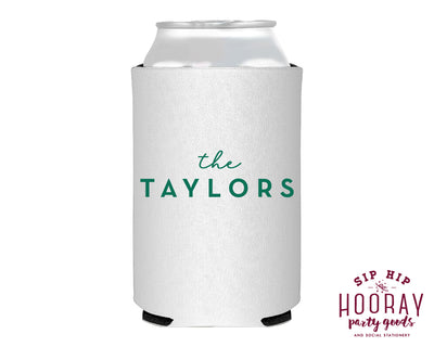 Minimalist Wedding Last Name Foam Can Coolers