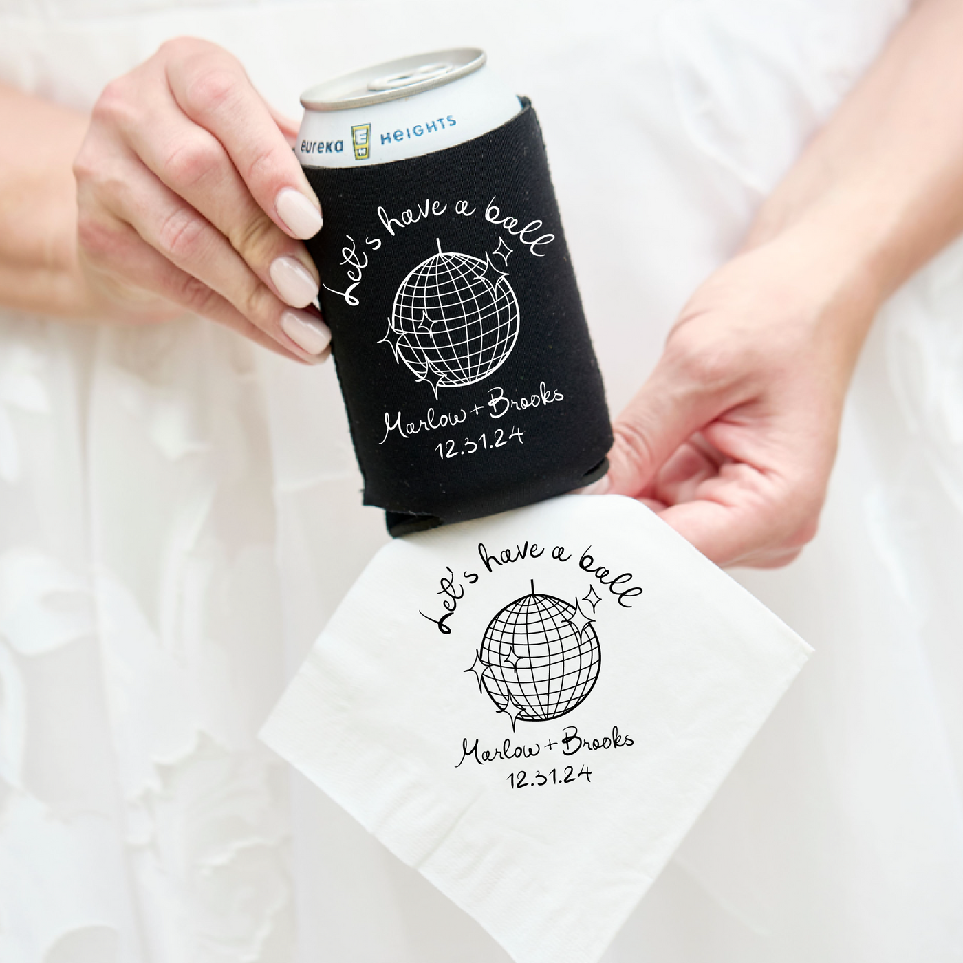 Let's Have a Ball Disco Ball Wedding Can Cooler
