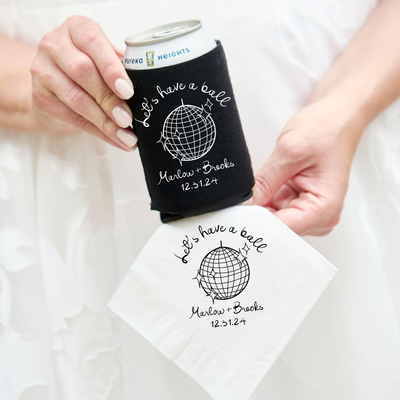 Let's Have a Ball Disco Ball Wedding Can Cooler