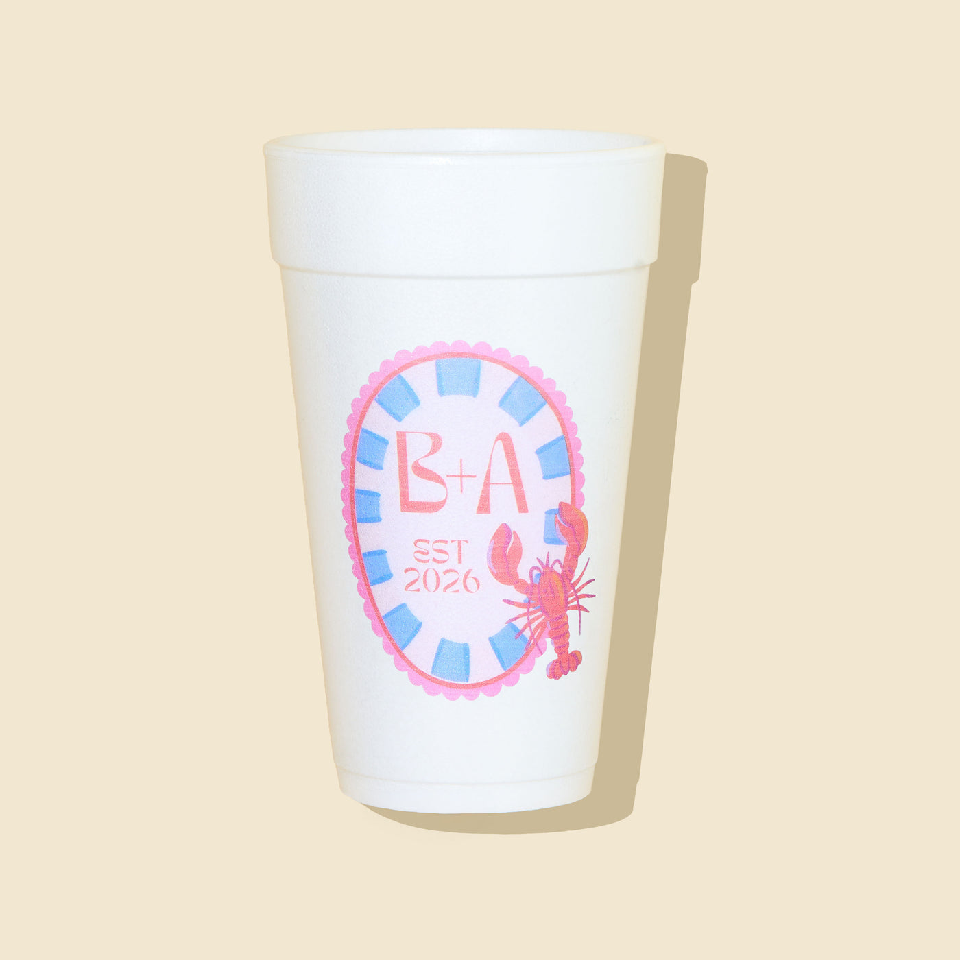 Lobster Initials Custom Full Color Styrofoam Cups