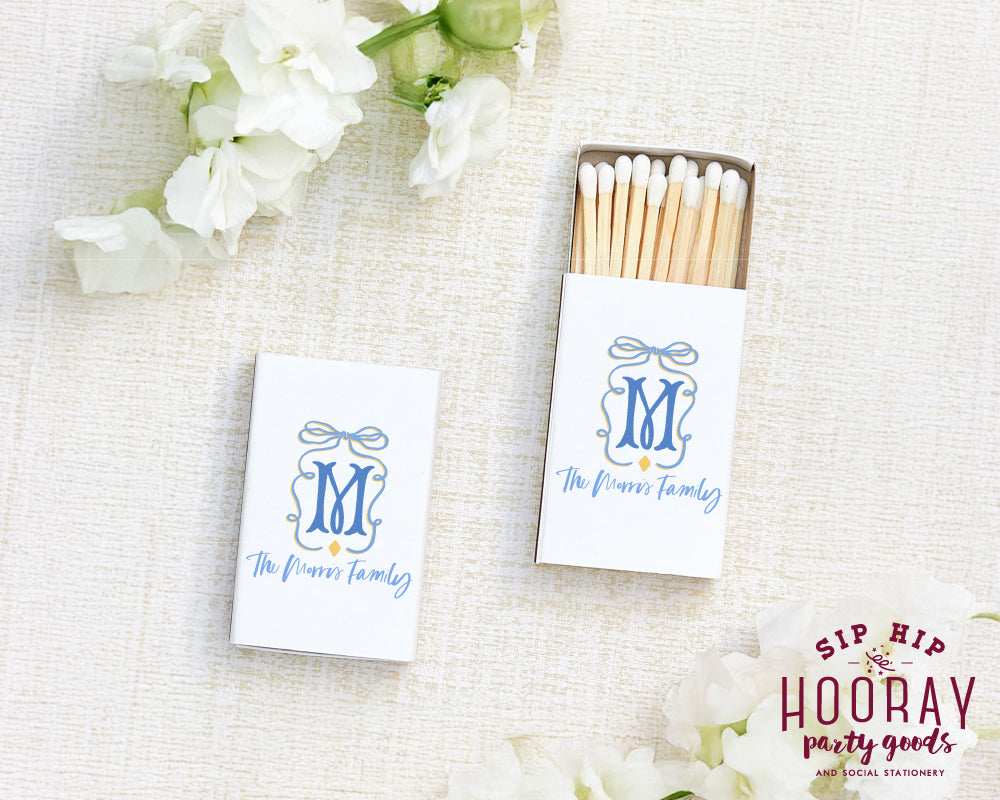 At Home Collection | Custom Monogram Bow Full Color Matchboxes