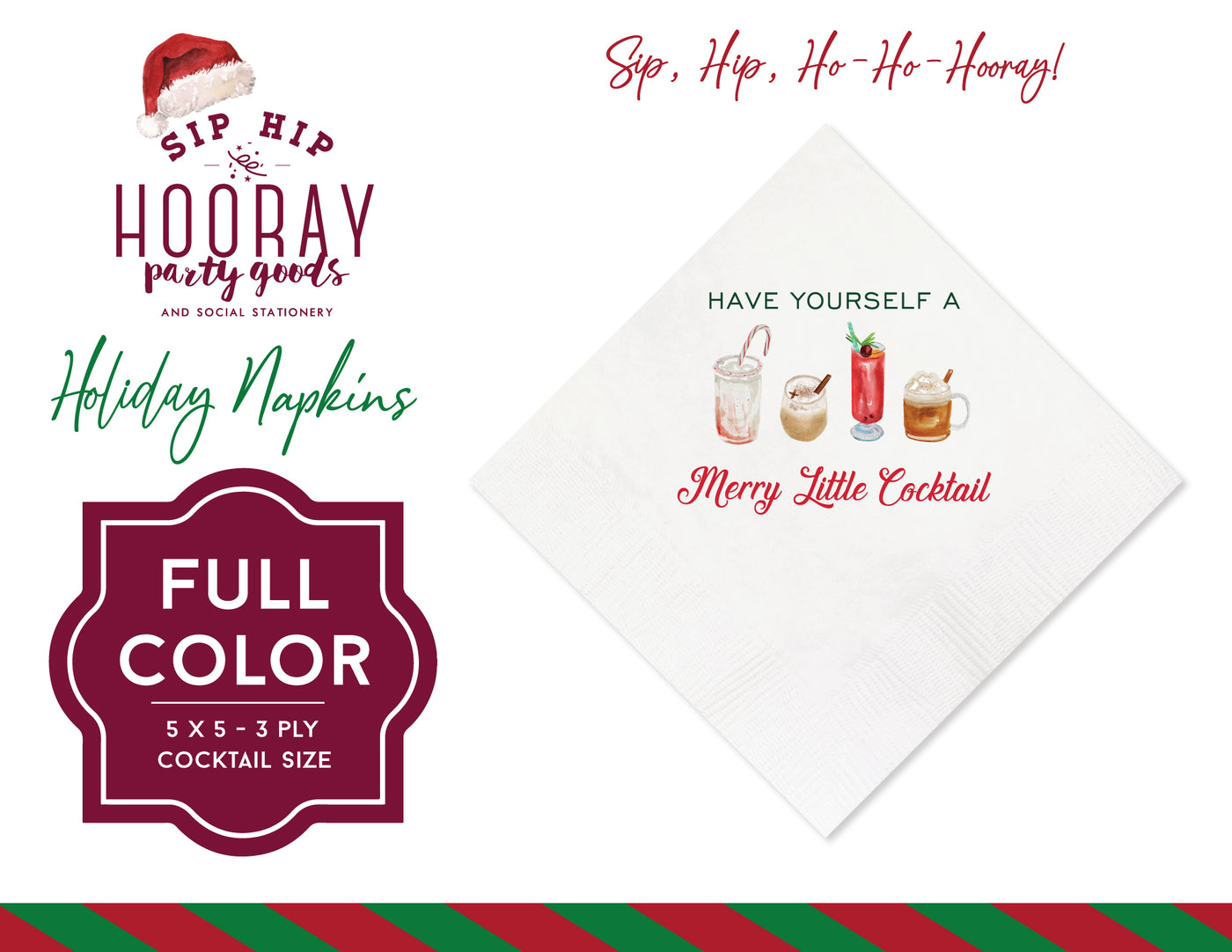 Merry Little Cocktail Christmas Full Color Napkins