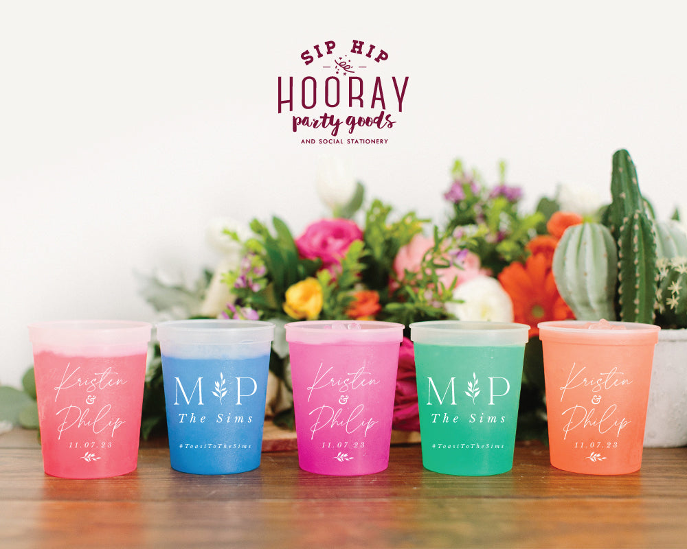 Modern Wedding Monogram with Leaves Mood Cups, #3010