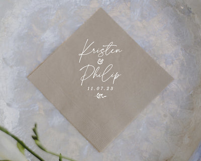 Modern Wedding Monogram with Leaves Napkins, #3010