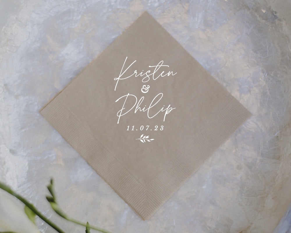 Modern Wedding Monogram with Leaves Napkins, #3010