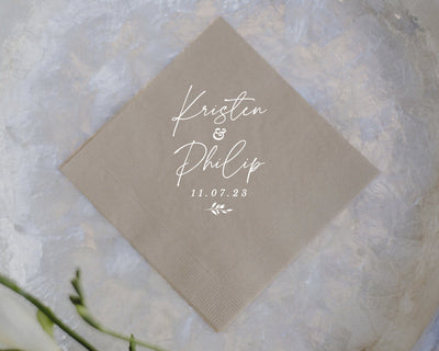 Modern Wedding Monogram with Leaves Napkins, #3010