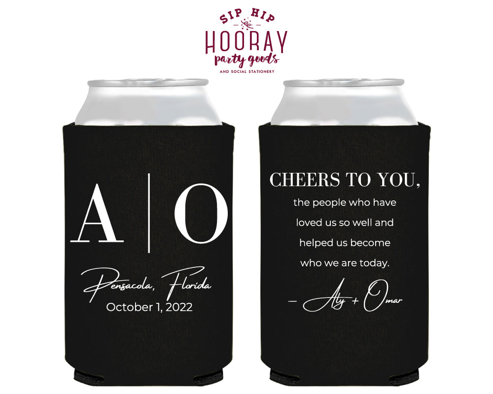 Monogram Cheers To You Wedding Can Coolers, #3004