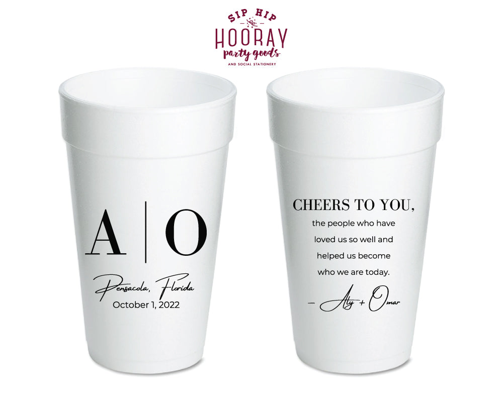 Monogram Cheers To You Wedding Foam Cups, #3004