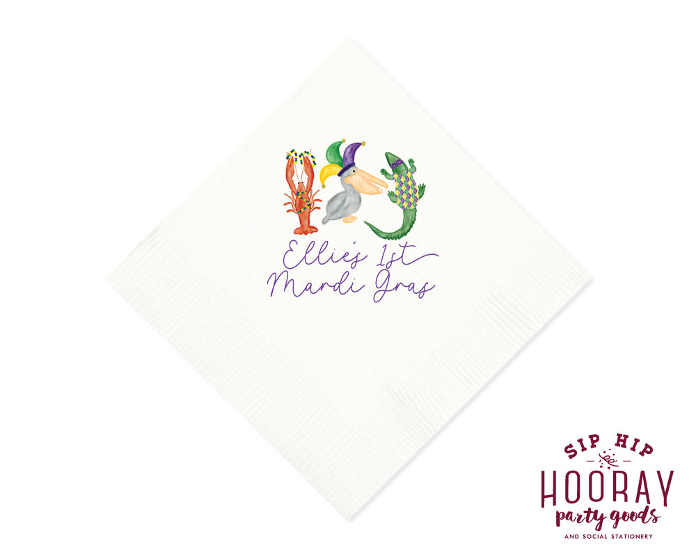 1st Birthday Mardi Gras Full Color Napkins
