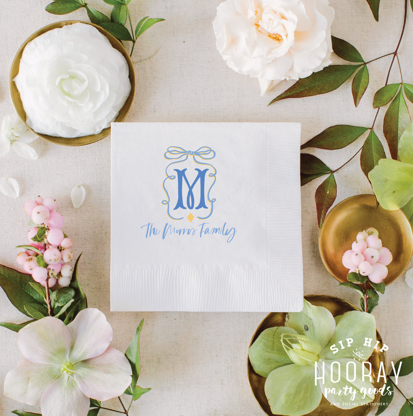 At Home Collection | Custom Monogram Bow Full Color Napkins