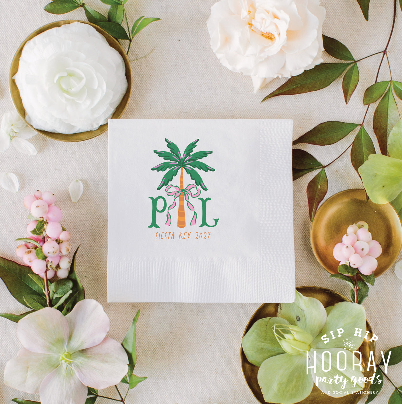 At Home Collection | Palm Tree Bow Full Color Napkins
