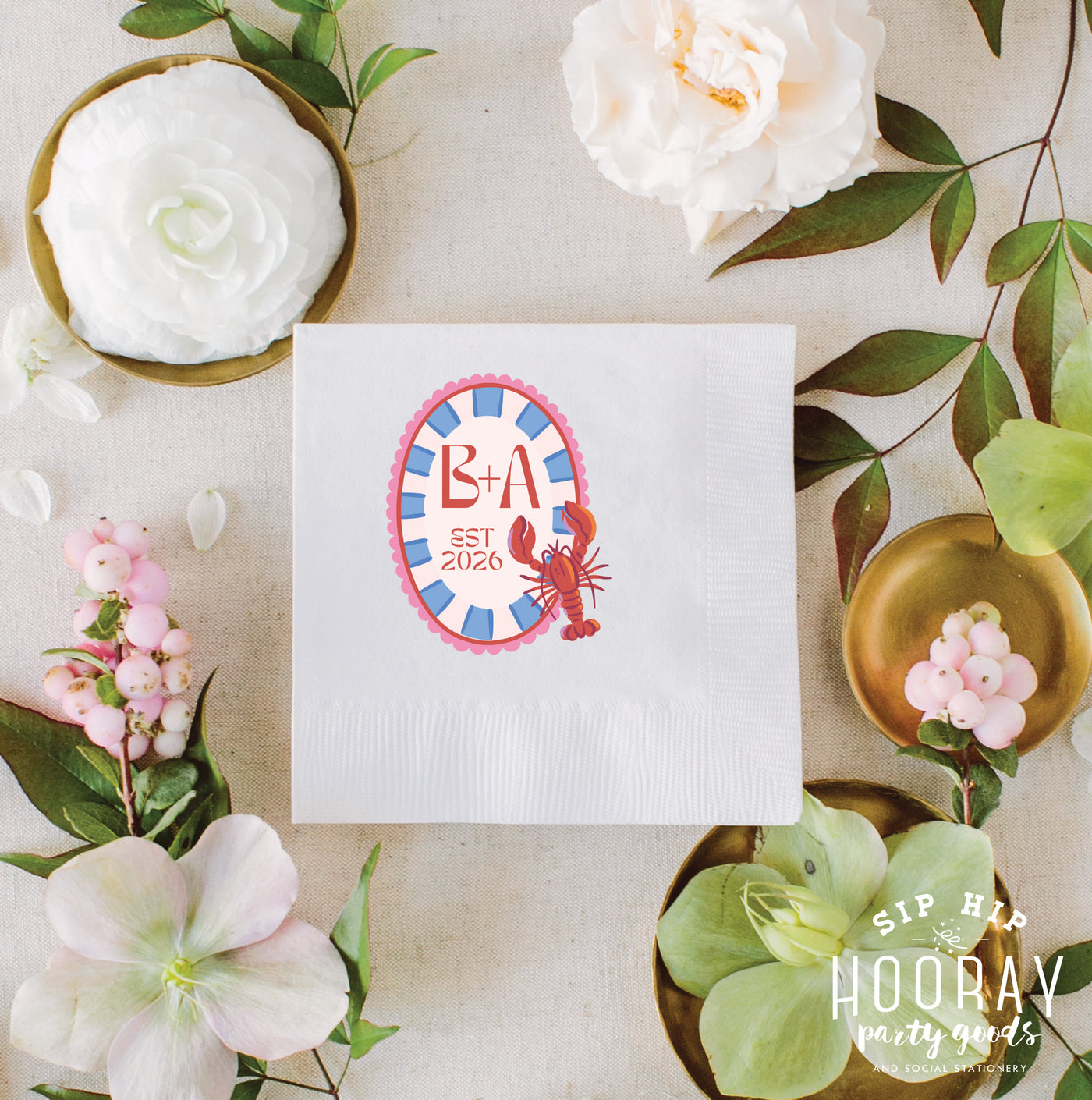 At Home Collection | Custom Initials Lobster Full Color Napkins
