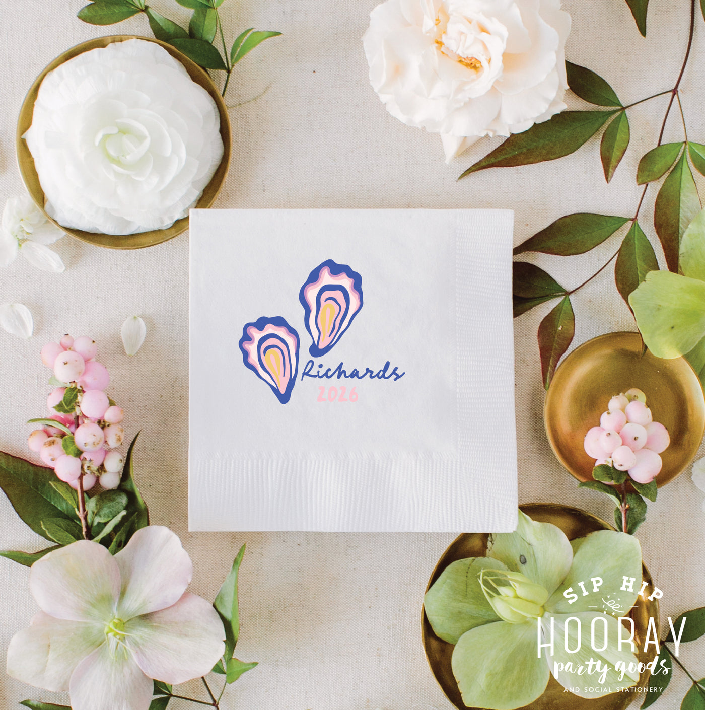 At Home Collection | Oysters Family Name Full Color Napkins