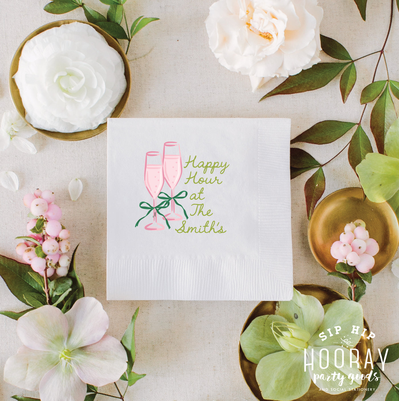 At Home Collection | Champagne Flutes Happy Hour Full Color Napkins