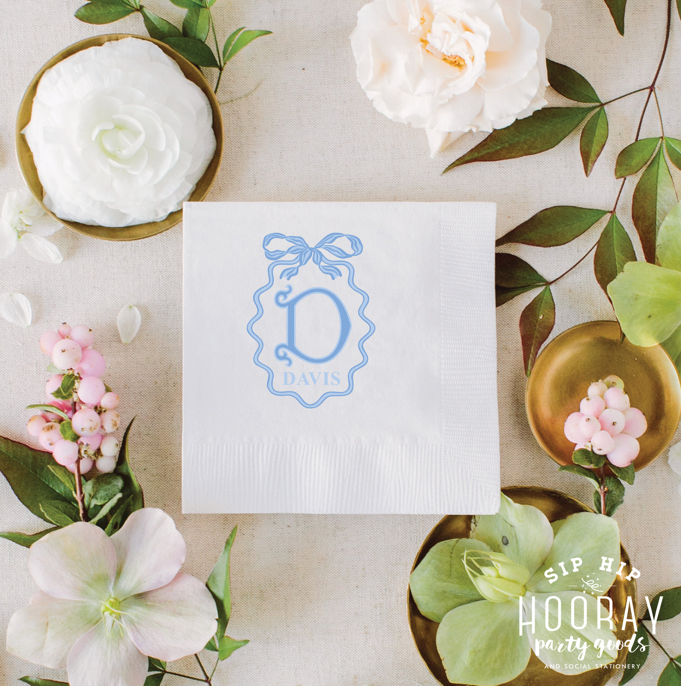 At Home Collection | Monogram Bow Full Color Napkins