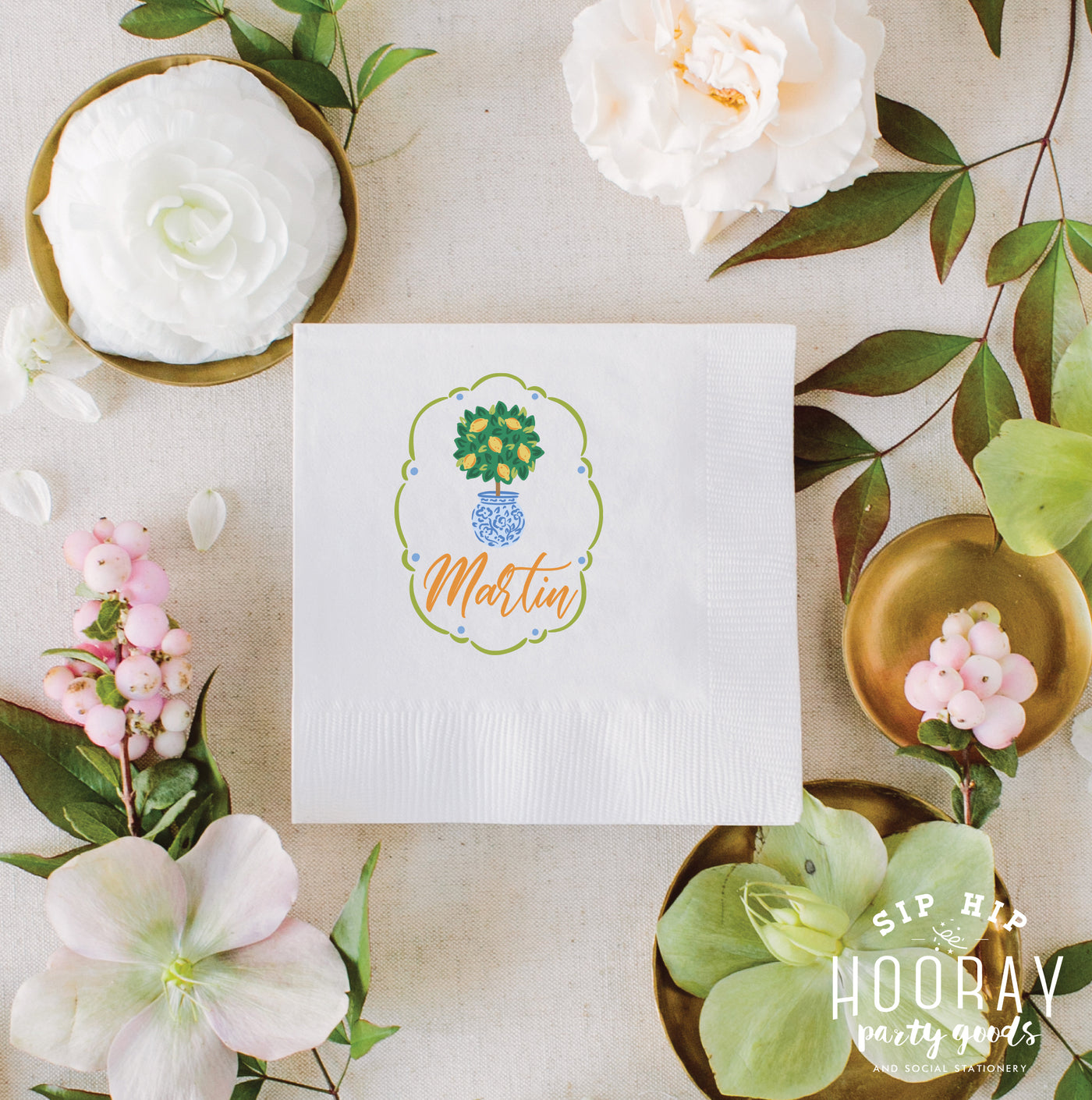 At Home Collection | Lemon Chinoiserie Full Color Napkins