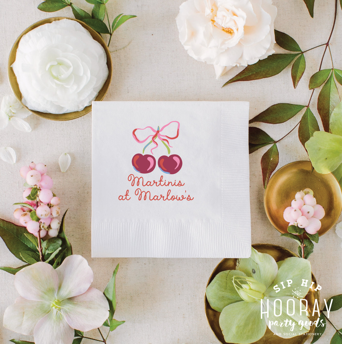 At Home Collection | Watercolor Cherries Full Color Napkins