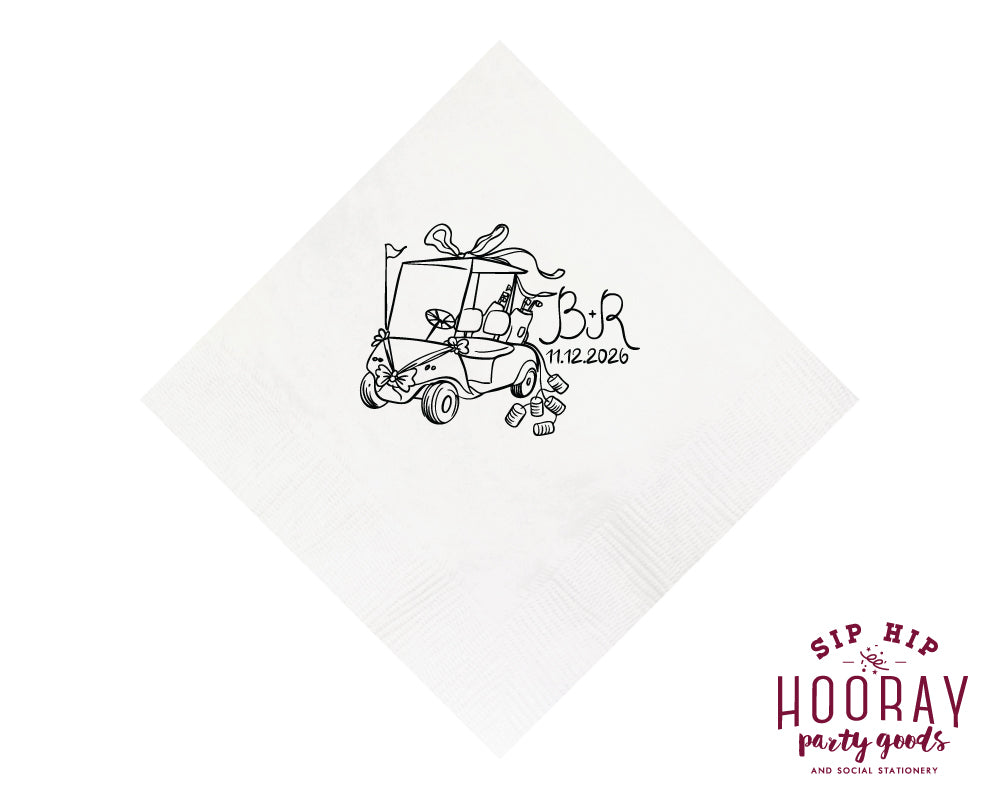 Hand Drawn Wedding Golf Cart Napkins