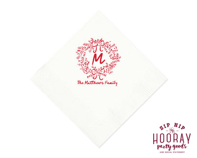 Last Name Initial Wreath Christmas Napkins