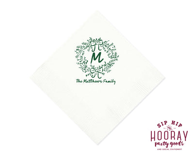 Last Name Initial Wreath Christmas Napkins