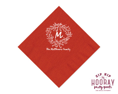 Last Name Initial Wreath Christmas Napkins