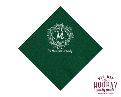 Last Name Initial Wreath Christmas Napkins