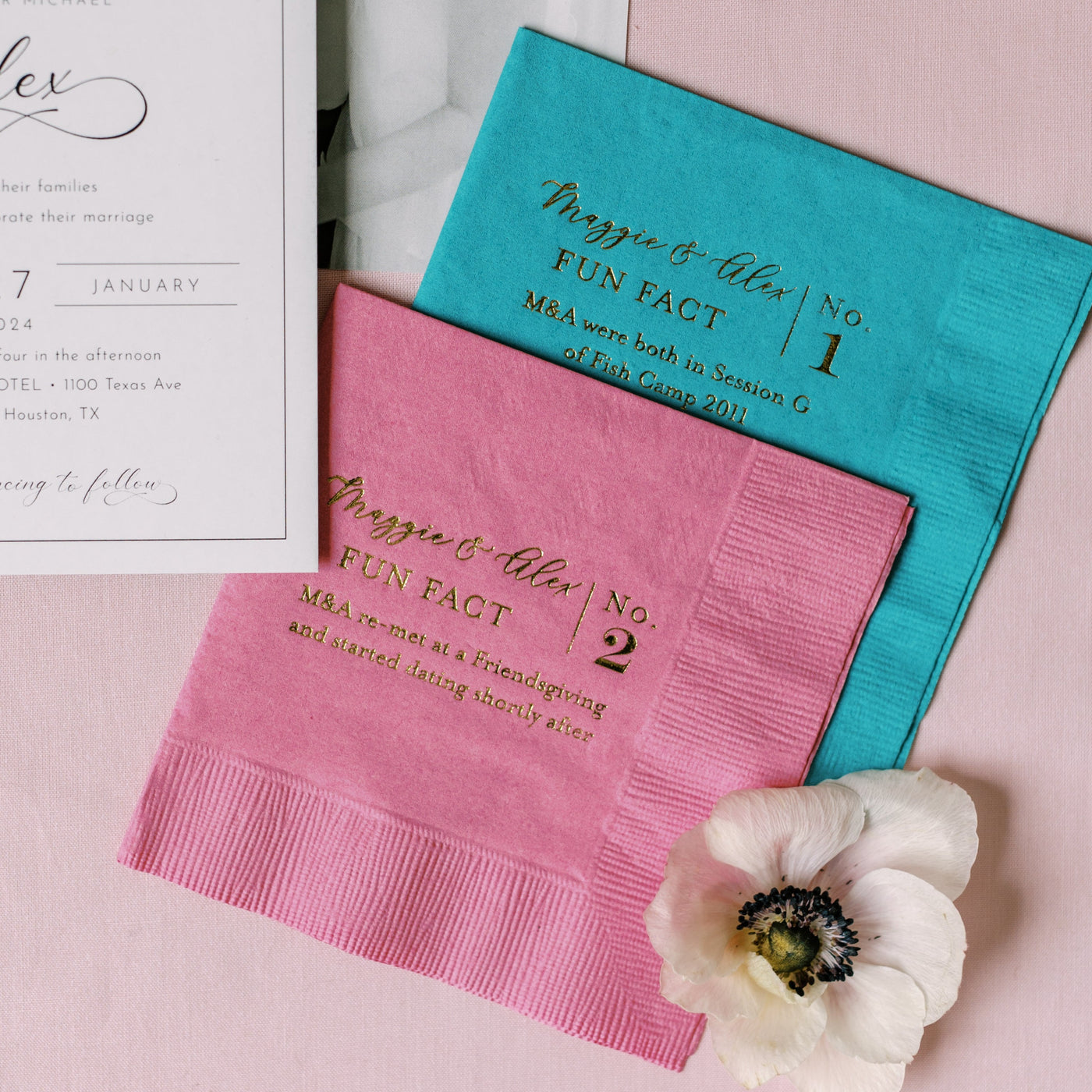 Wedding Fun Fact Cocktail Napkins 3ply
