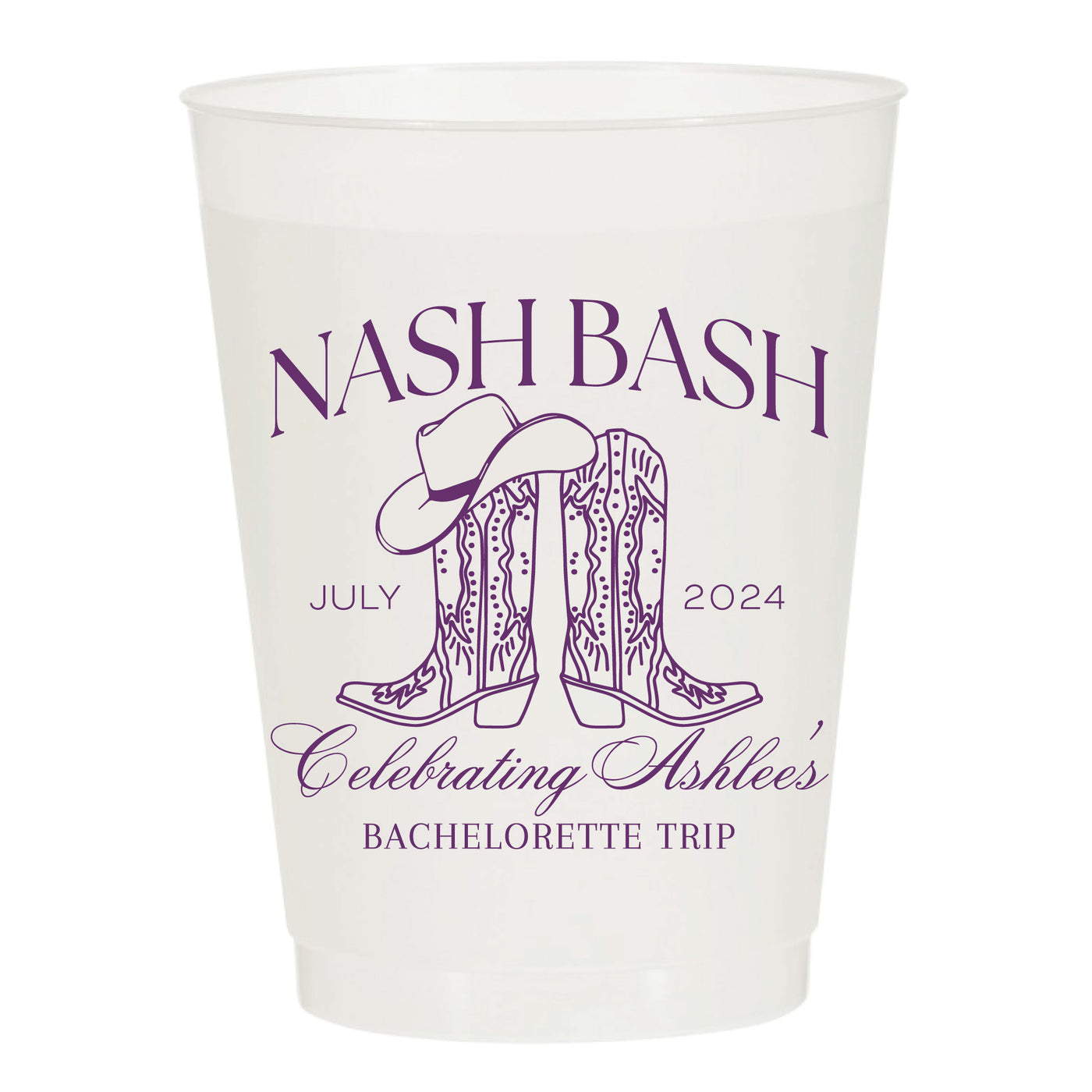 Nash Bash (any city) Boots and Cowgirl Hat Nashville Bachelorette Party Frosted Cups