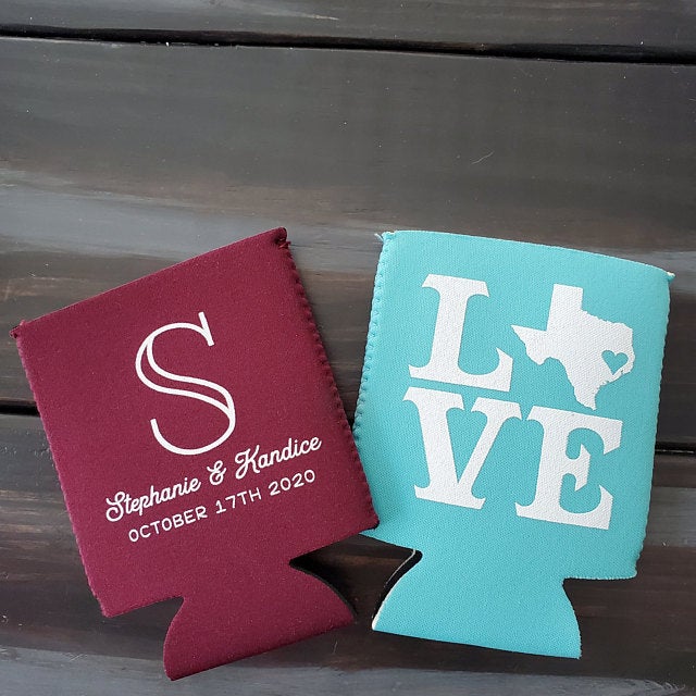 Texas (any state) Design and Last Name Wedding Can Cooler