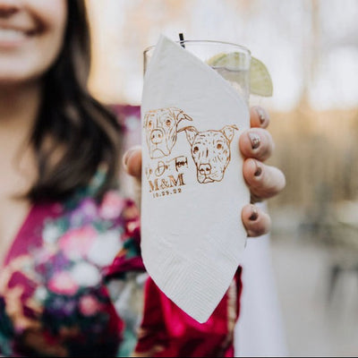 Cheers! Dog Drawing Pet Portrait Wedding Beverage Napkins