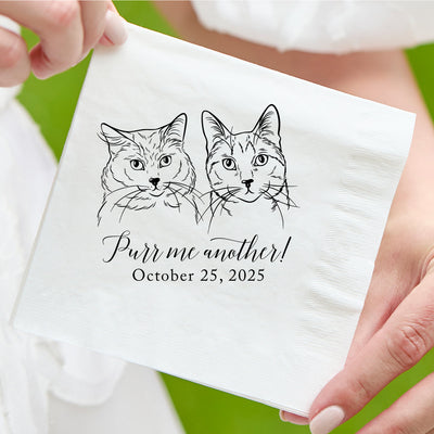Purr Me Another Cat Pet Drawing Cocktail Napkins