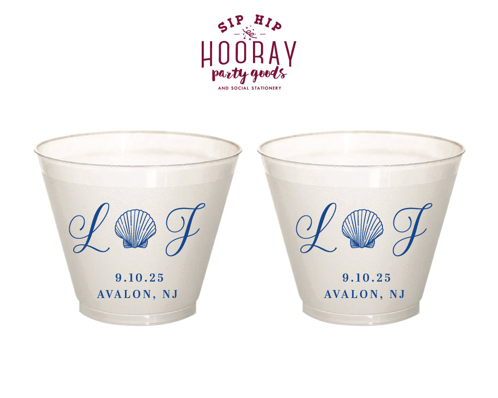 Seashell Beach Wedding Monogram  9oz Frosted Cup, #3009