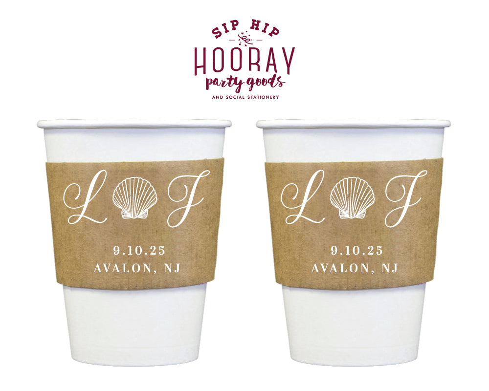 Seashell Beach Wedding Monogram Coffee Sleeve, #3009